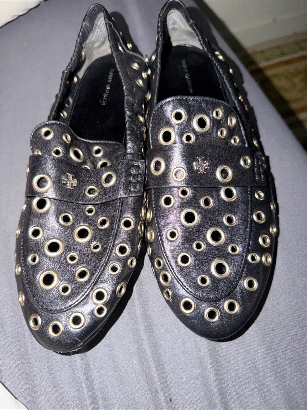 Tory Burch Black Leather eyelet ballet loafers size 9 - Picture 4 of 10